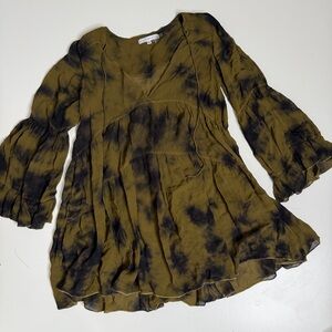 Young fabulous broke Rosa olive green tie dye swing mini boho dress XS flowy